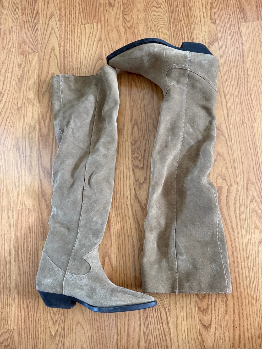 Zara Taupe Suede Over-the-Knee Boots